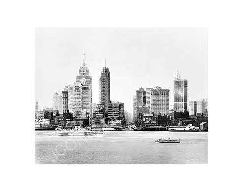 Historic Detroit River Skyline Black and White Luster or Canvas Print $35 - $430 Luster Prints and Canvas Prints