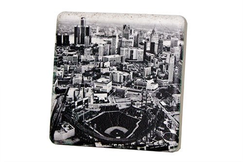 Comerica Park Aerial Black & White Porcelain Tile Coaster Coasters