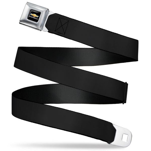 Chevrolet Seatbelt Belt / Gold Color Logo + Black Webbing Belts Regular (24" - 42") Black