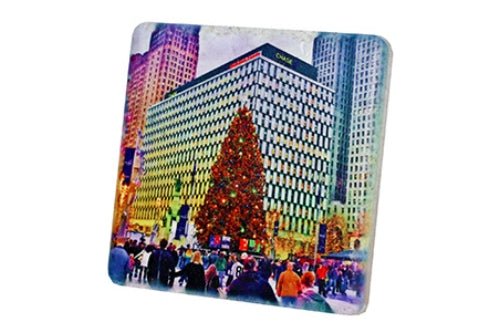 Campus Martius Christmas Tree Porcelain Tile Coaster Coasters