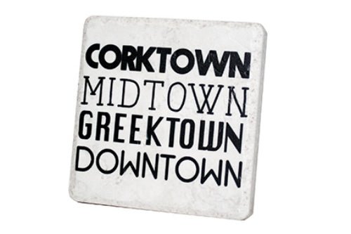 Corktown Midtown Greektown Downtown White Porcelain Tile Coaster Coasters