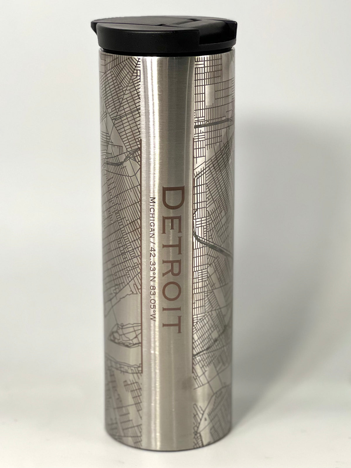 Map of Detroit Coffee Tumbler / Silver glass