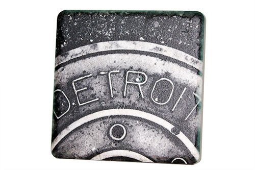 Detroit Manhole Black & White Porcelain Tile Coaster Coasters