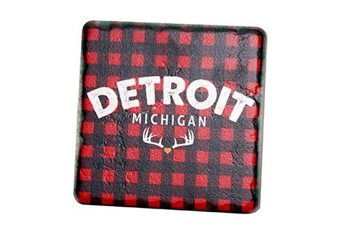 Detroit Michigan Plaid Porcelain Tile Coaster Coasters