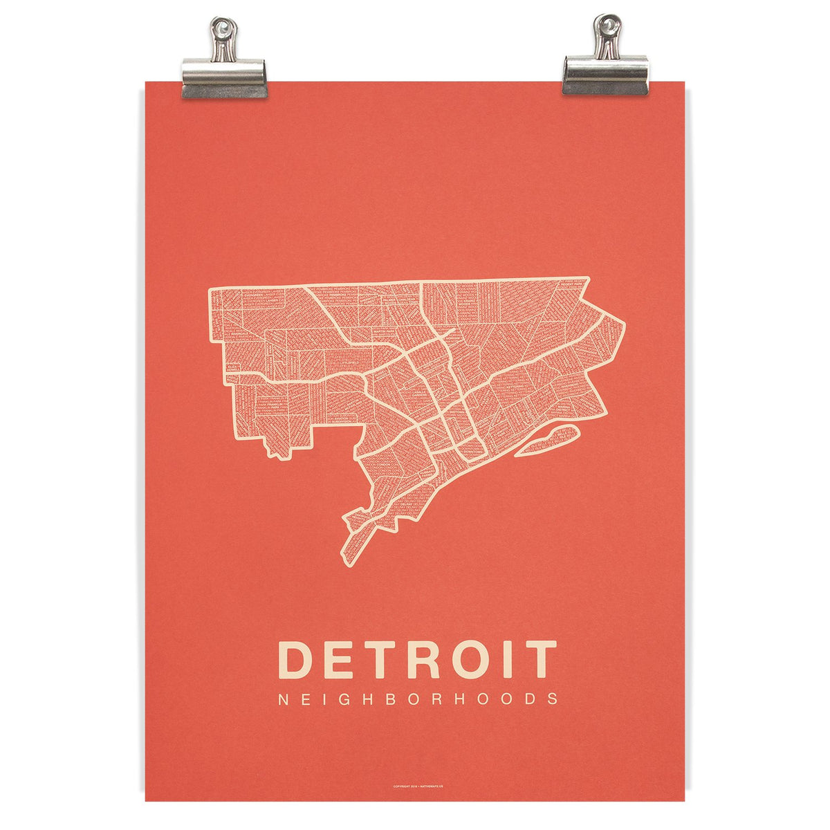 Detroit Neighborhood Map - Coral Wall Art