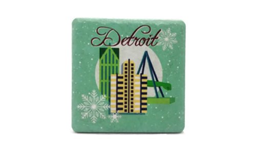 Detroit Winter Illustration Porcelain Tile Coaster Coasters