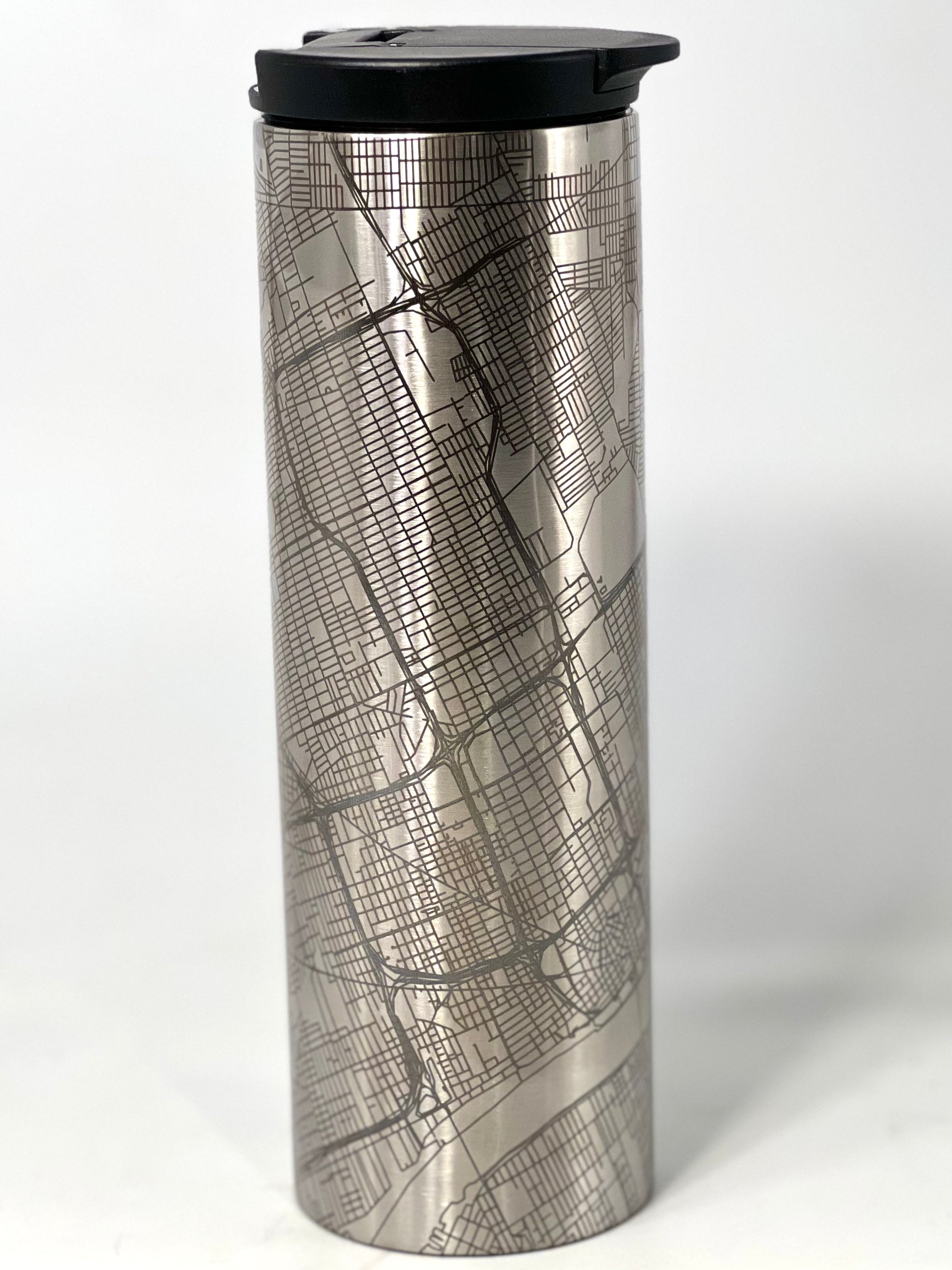 Map of Detroit Coffee Tumbler / Silver glass