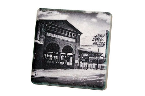Eastern Market Shed Black & White Porcelain Tile Coaster Coasters