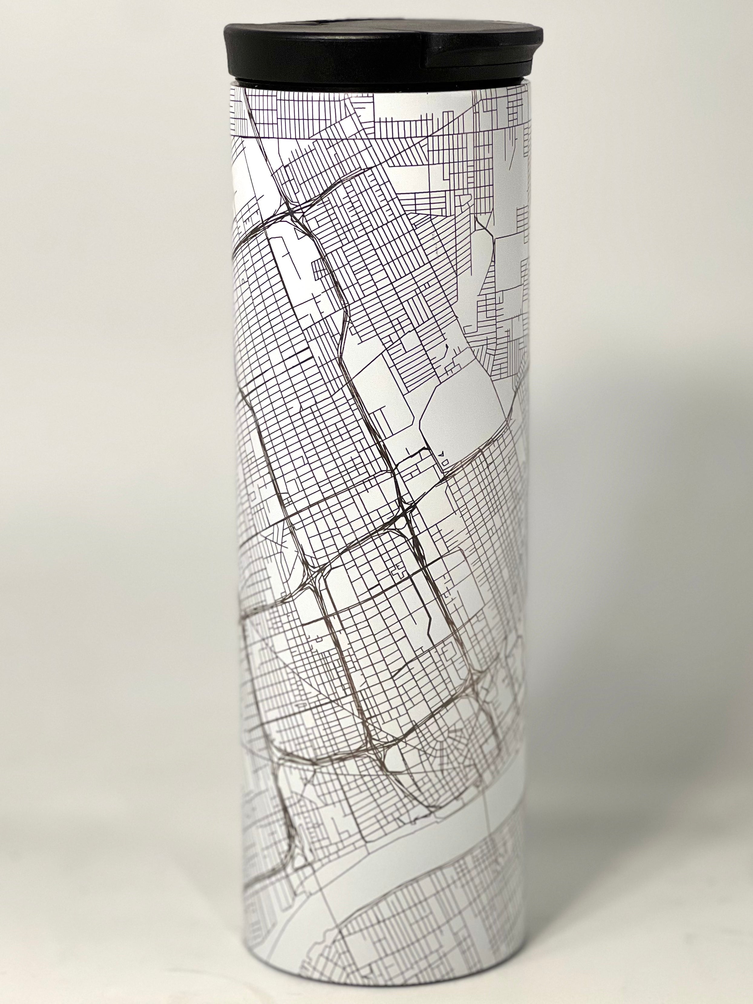 Map of Detroit Coffee Tumbler / White glass   