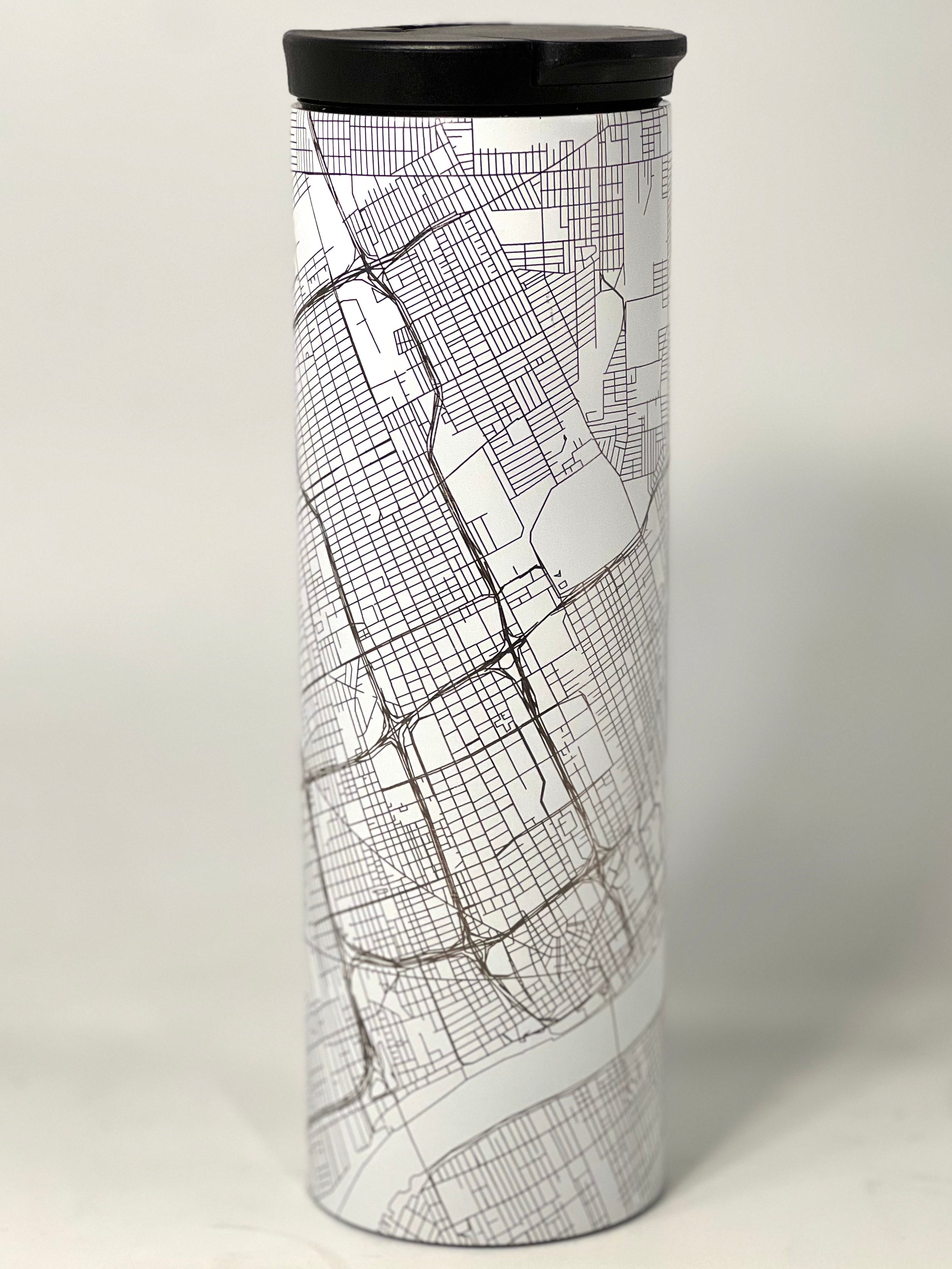 Map of Detroit Coffee Tumbler / White glass