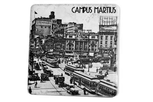 Historic Campus Martius Black & White Porcelain Tile Coaster Coasters