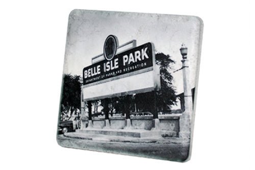 Historic Belle Isle Park Sign Black & White Porcelain Tile Coaster Coasters