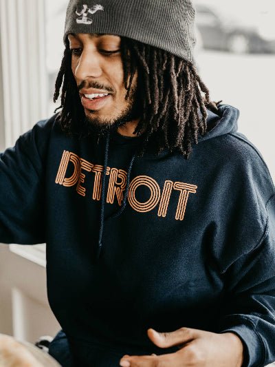 Detroit Neon Pullover Hooded Sweatshirt / Orange + Navy / Unisex Unisex Apparel
