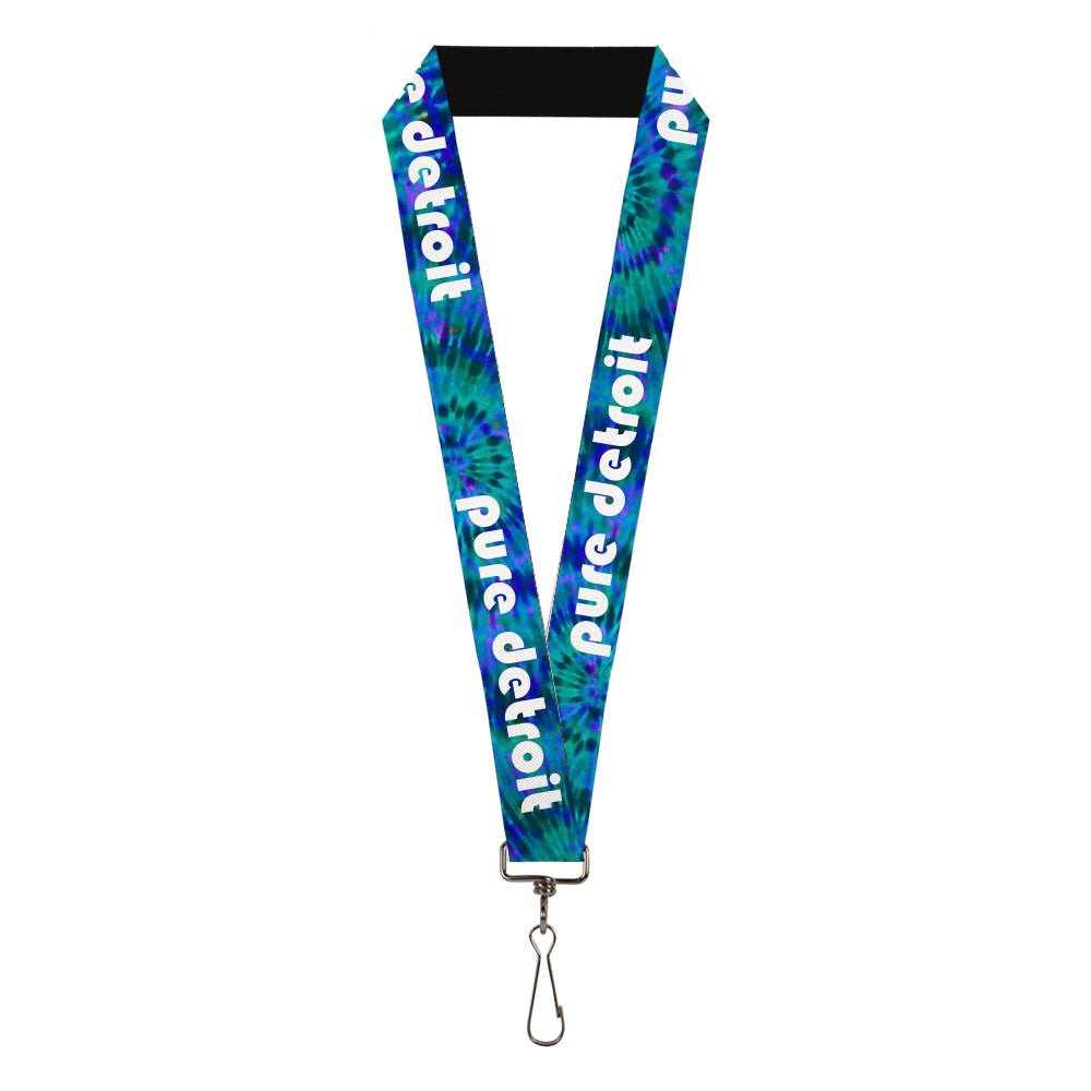 Pure Detroit 1" Lanyard / White + Blue Tie Dye Keychain