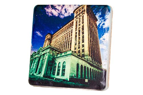 Michigan Central Station at Night Porcelain Tile Coaster Coasters