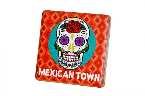 Mexican Town Skull Porcelain Tile Coaster Coasters