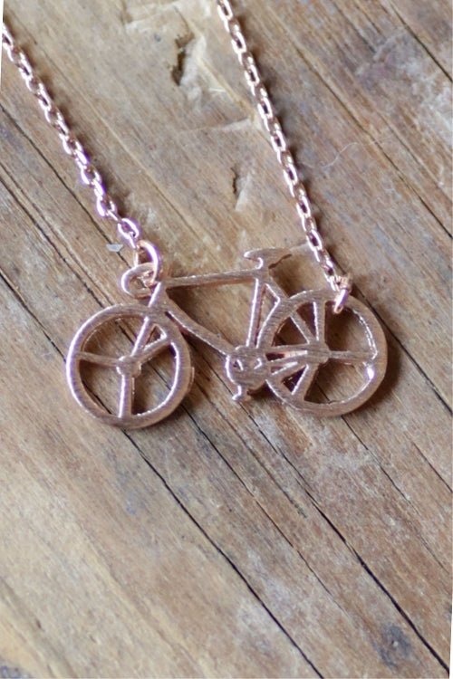 Dainty Detroit Bicycle Necklace / Rose Gold Jewelry