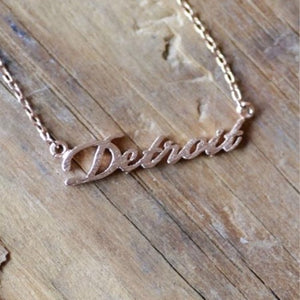 Dainty Detroit Script Necklace / Rose Gold Jewelry   