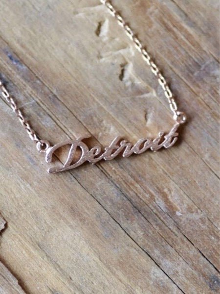 Dainty Detroit Script Necklace / Rose Gold Jewelry