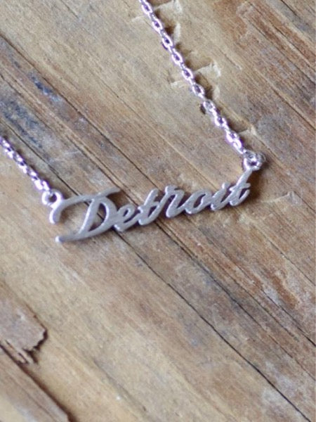 Dainty Detroit Script Necklace / Silver Jewelry   