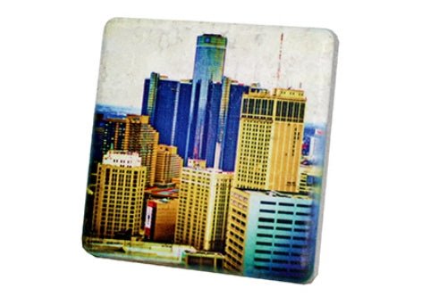 Detroit City View Porcelain Tile Coaster Coasters
