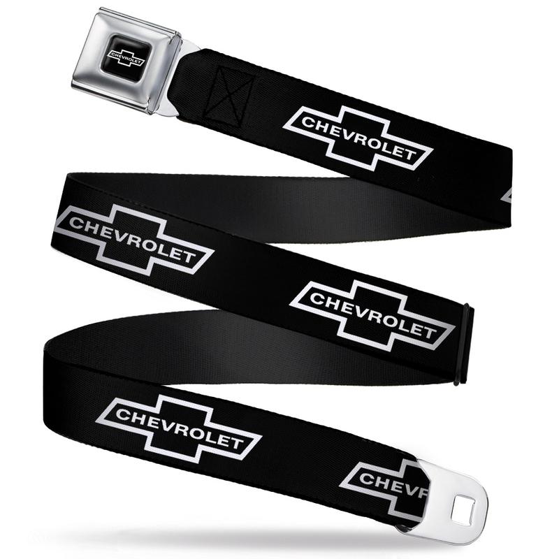 1965 Chevrolet Logo Seatbelt Belt / White Logo + 1965 Chevrolet Logo Black Webbing Belts