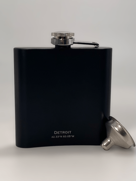 Map of Detroit Hip Flask / Black glass