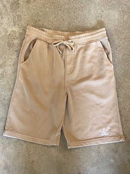 Spirit of Detroit Pigment Dyed Fleece Shorts / White + Sandstone / Unisex Shorts