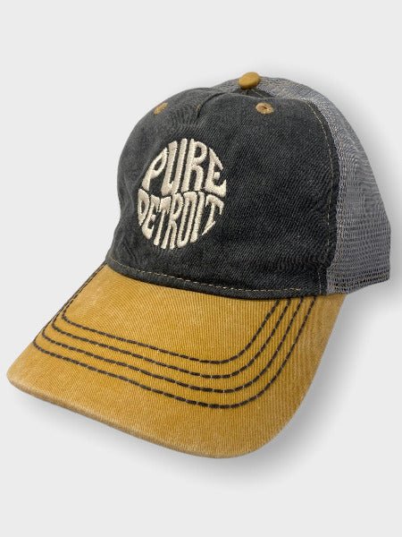 Pure Detroit Retro Trucker Adjustable Hat / Unisex/ Cream + Charcoal & Maize Hat