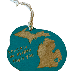 "Someone in Detroit Loves You" Laser-cut Ornament Ornament Turquoise  