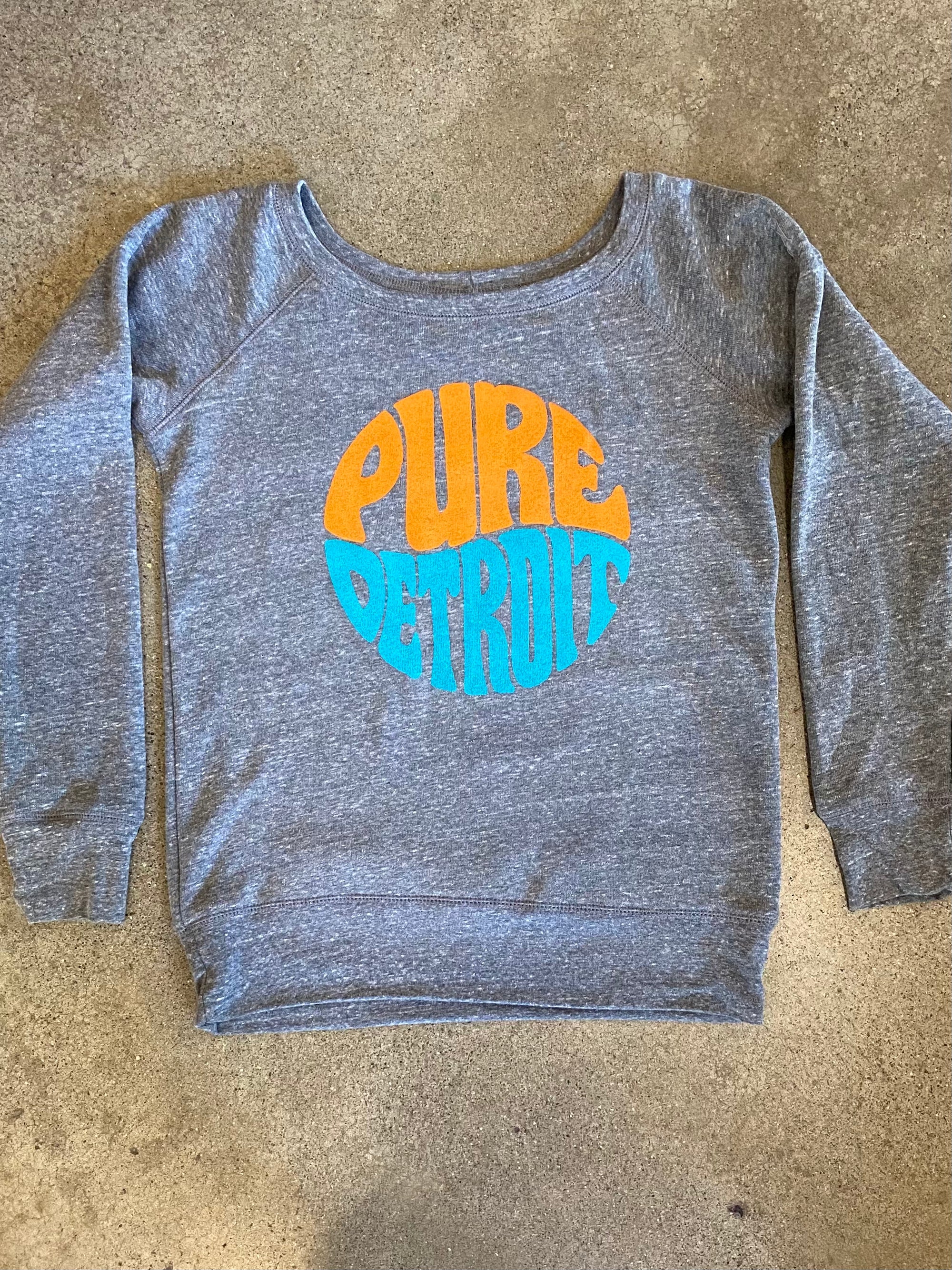 Pure Detroit Retro Sponge Fleece Wide Neck Sweatshirt / Heather Gray / Women's Women's Apparel