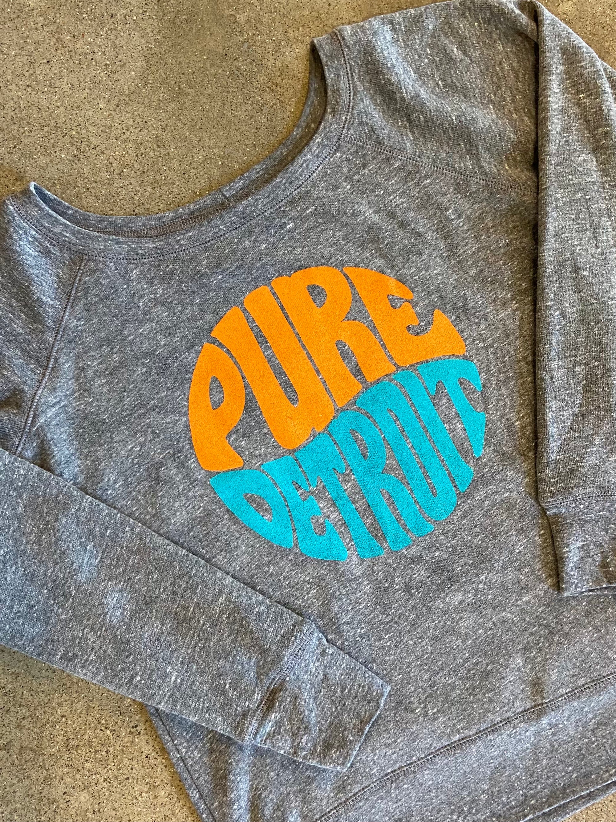 Pure Detroit Retro Sponge Fleece Wide Neck Sweatshirt / Heather Gray / Women's Women's Apparel