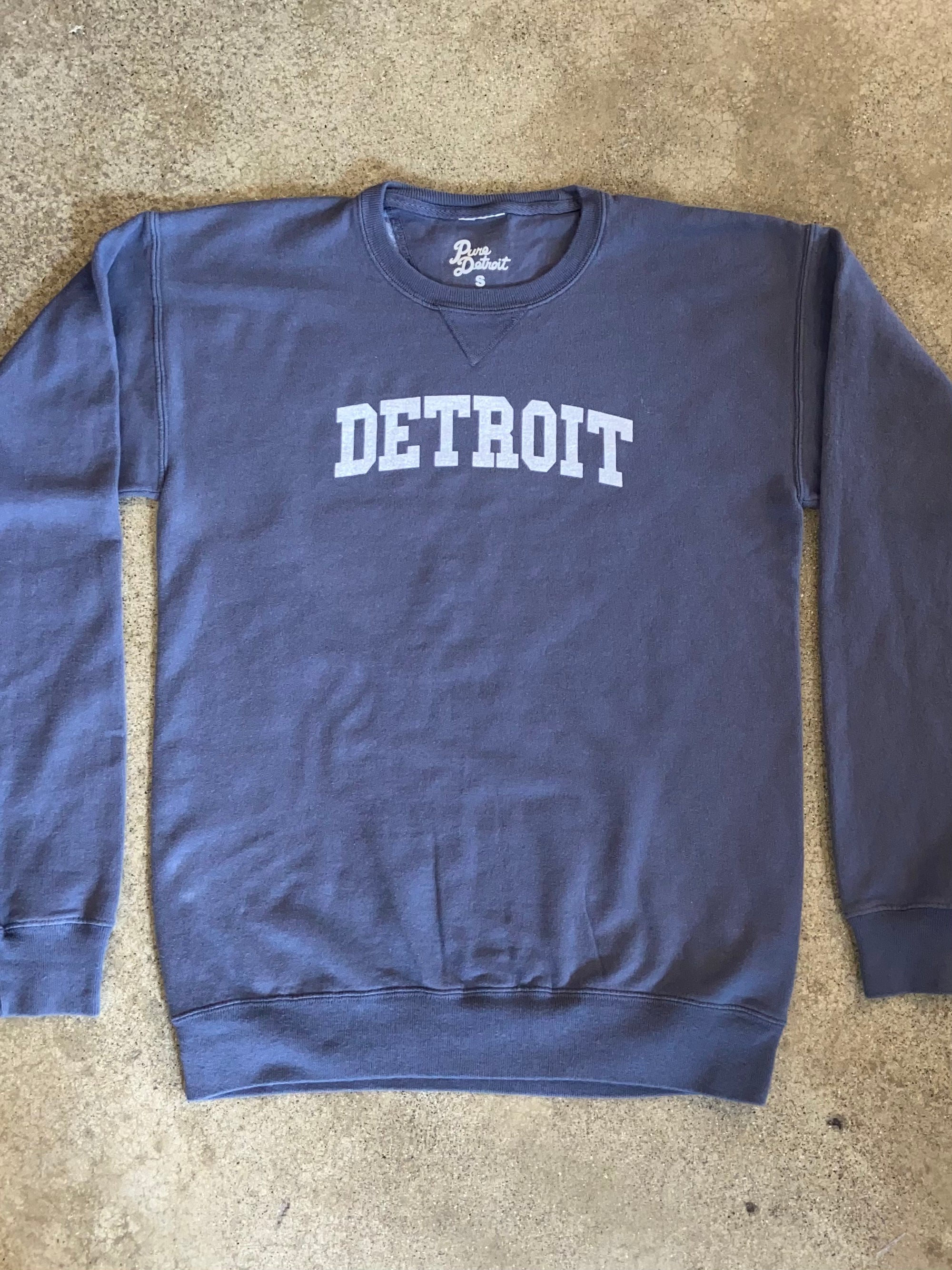 Detroit Collegiate Arch Garment Dyed Pullover / White + Anchor Slate/ Unisex Unisex Apparel