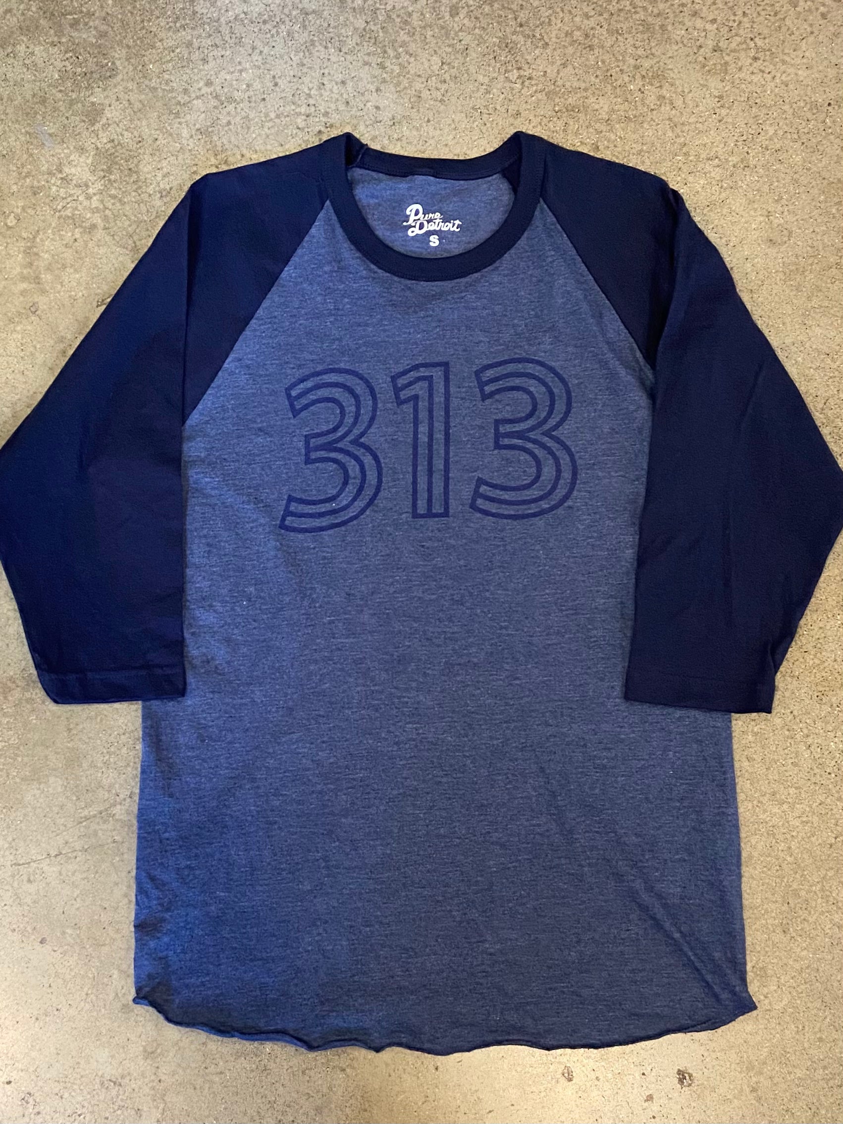 Detroit 313 Baseball Tee / Heathered Denim + Navy / Unisex Unisex Apparel