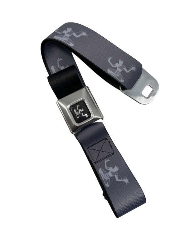 Spirit of Detroit Seatbelt Belt / Black Logo + Silver, Gray, and Charcoal Webbing Belts