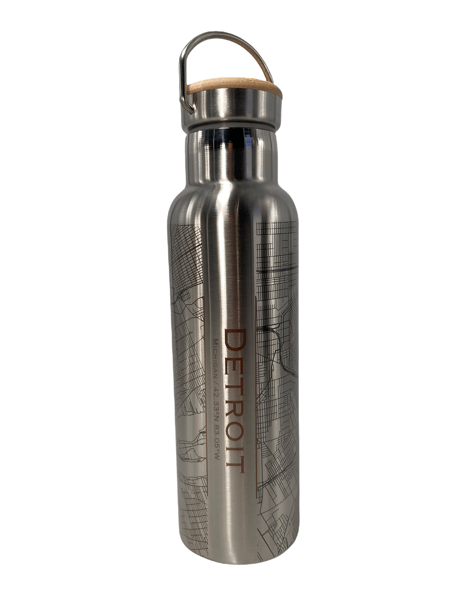 Map of Detroit Bottle with Bamboo top - Stainless glass