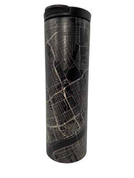 Map of Detroit Coffee Tumbler / Black glass