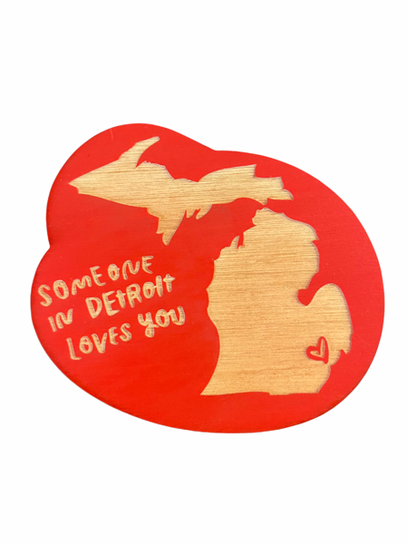 "Someone in Detroit Loves You" Laser-cut Magnet - Red Magnet   