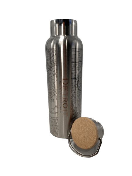 Map of Detroit Bottle with Bamboo top - Stainless glass