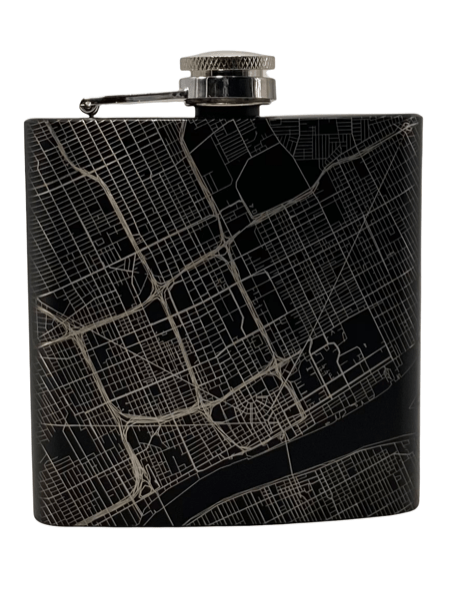 Map of Detroit Hip Flask / Black glass