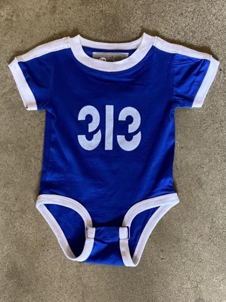 Modern 313 Sport Onesie / White + Royal Blue / Baby Kid's Apparel   