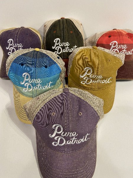 Pure Detroit Script Trucker Adjustable Hat / Unisex Hat