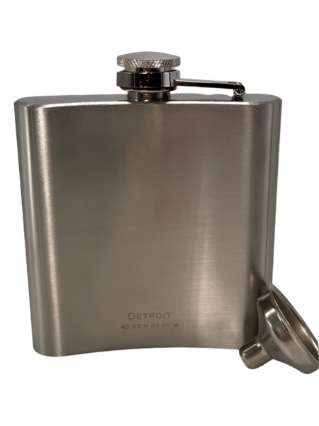 Map of Detroit Hip Flask / Silver glass