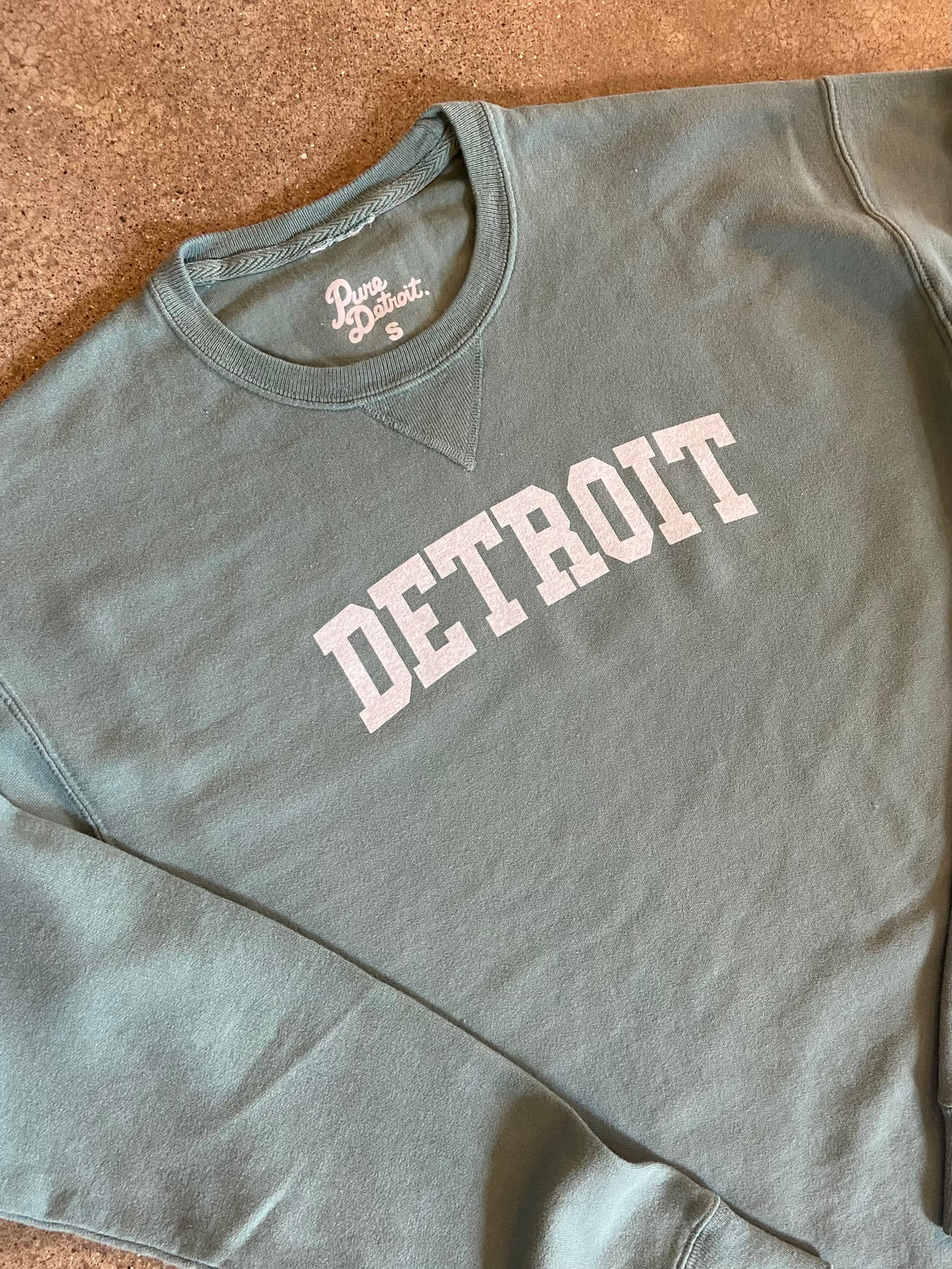 Detroit Collegiate Arch Garment Dyed Pullover / White + Cypress Green/ Unisex Unisex Apparel   