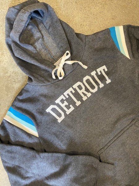 Detroit Collegiate Arch Hooded Pullover / White + Charcoal / Unisex sweatshirt