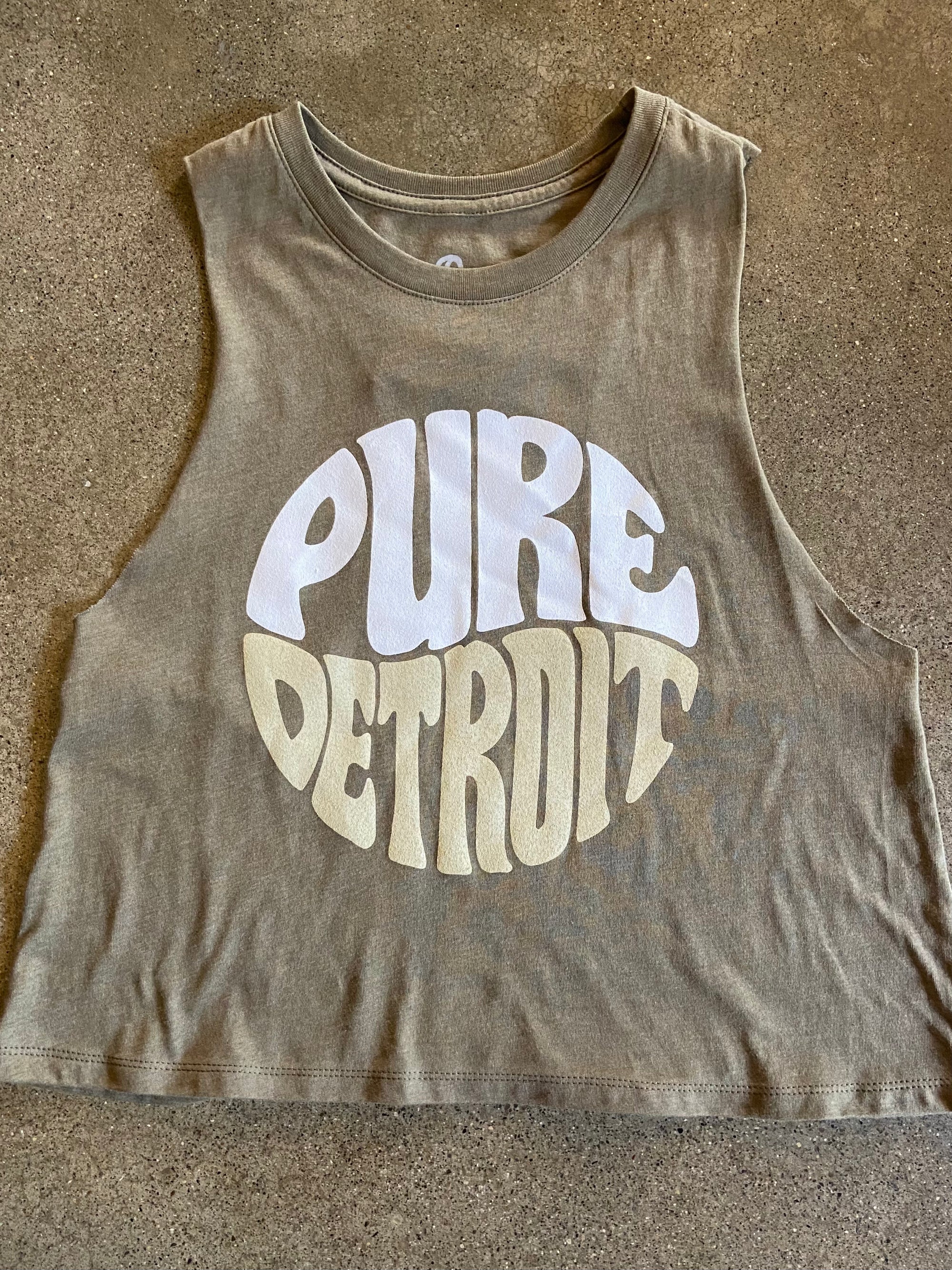 Pure Detroit Retro Cropped Racerback Tank / Olive / Women's Women's Apparel