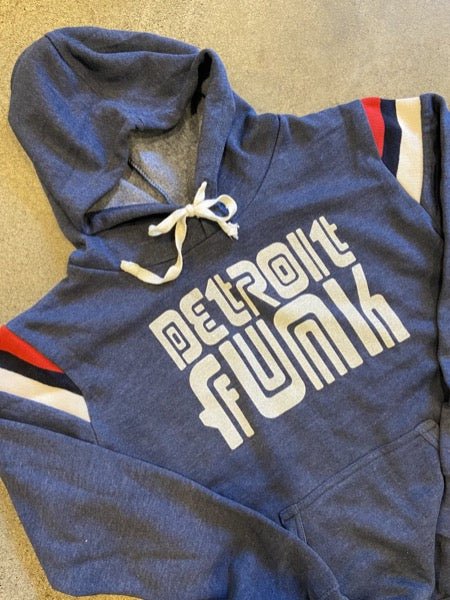 Detroit Funk Hooded Pullover / White + Navy / Unisex sweatshirt