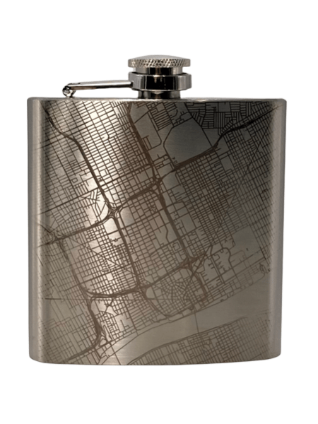 Map of Detroit Hip Flask / Silver glass