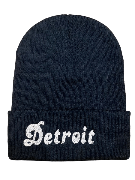 Detroit Script Beanie / Black + Rose Gold Hat