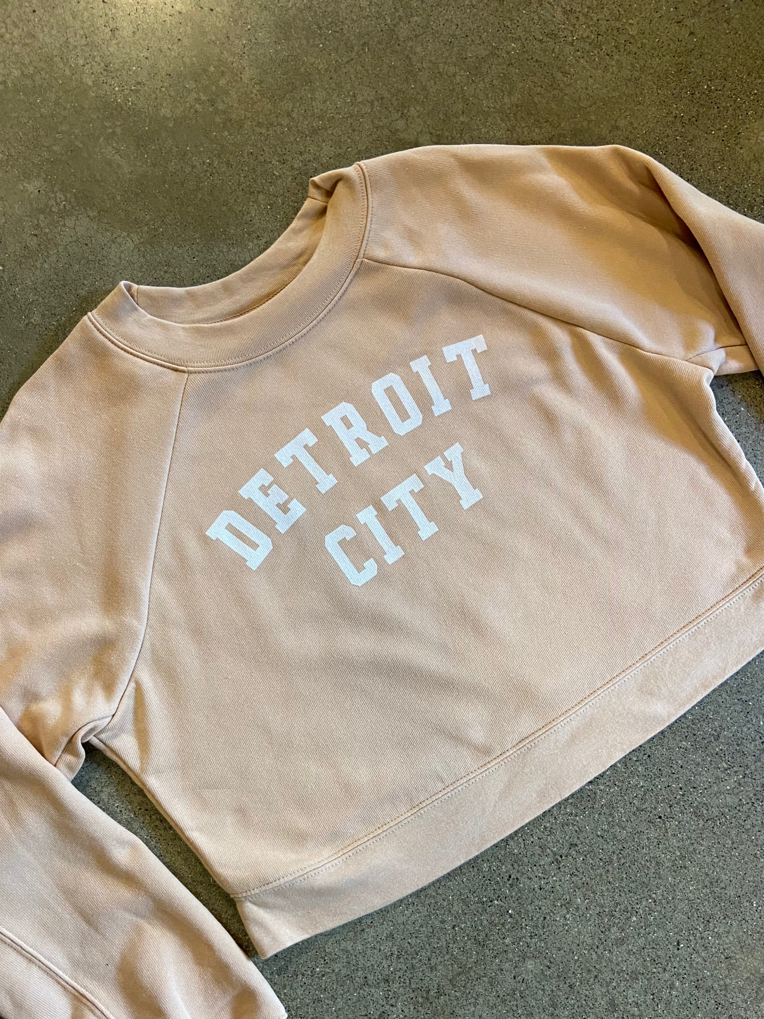 Detroit City Raglan Pullover /  White + Heather Sand  / Women's sweatshirt
